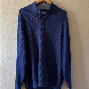 Tommy Bahama Pull Over Sweater Henley Button Neck XL Blue Waffle Knit Long Slv